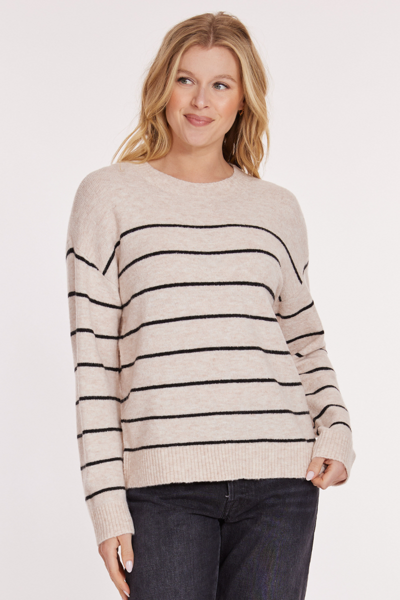 L/S Cropped Crew Stripe Sweater