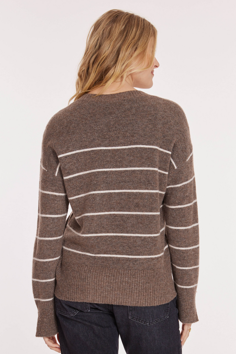 L/S Boxy V-Neck Stripe Sweater