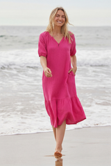 Half Sleeve Henley Midi Dress