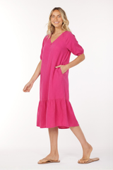 Half Sleeve Henley Midi Dress
