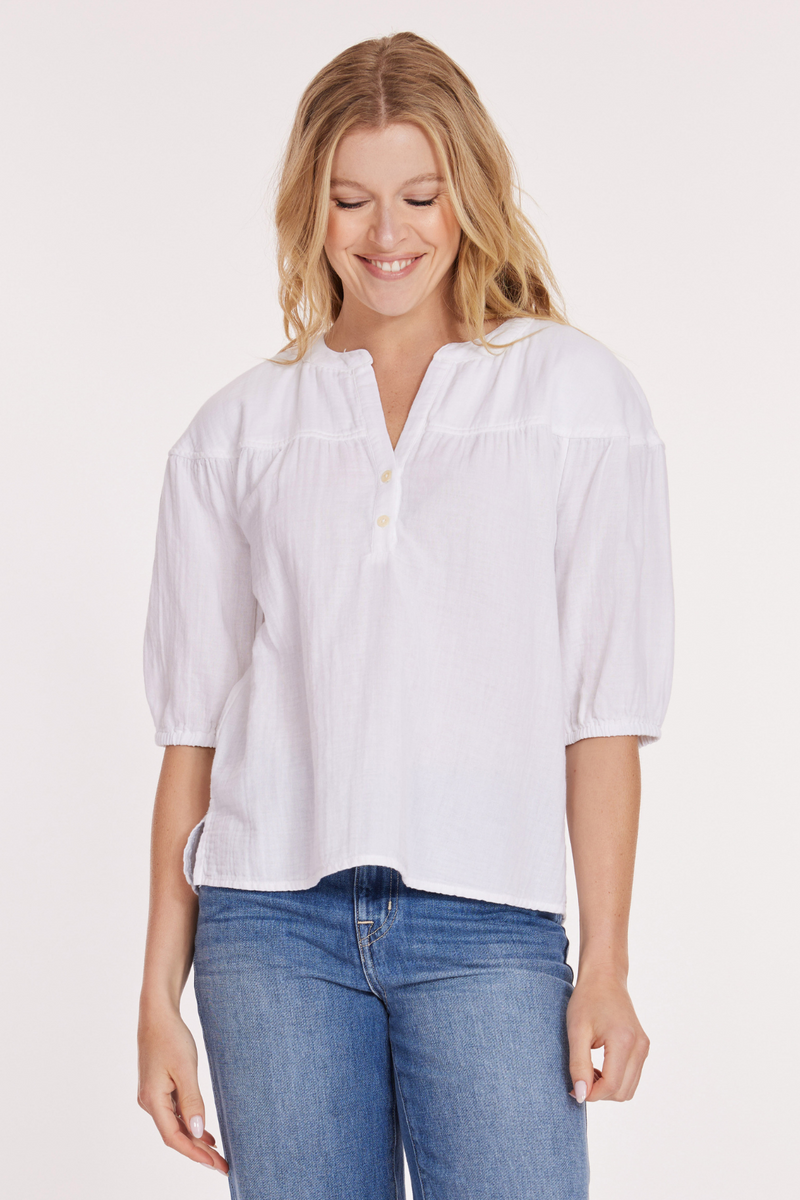 Half-Sleeve Shirred Yoke Top