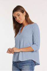 3/4 Sleeve Mix Media Henley Top