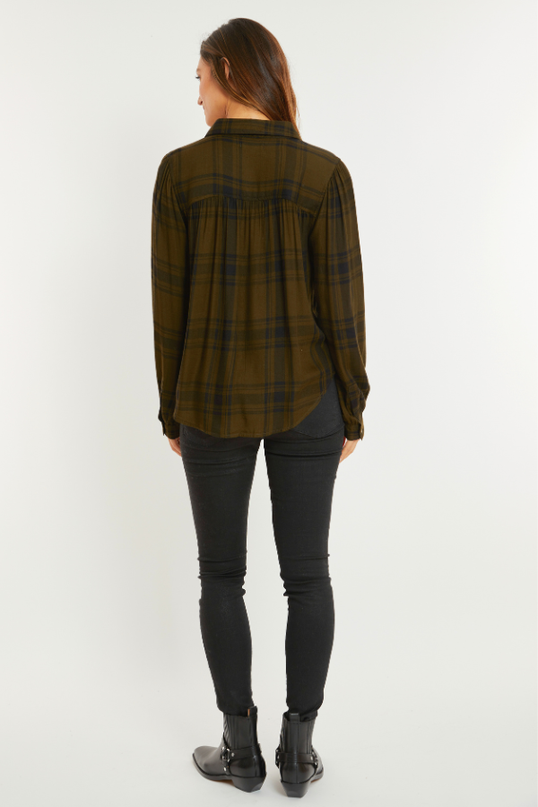 Shirred L/S Button-Up Shirt