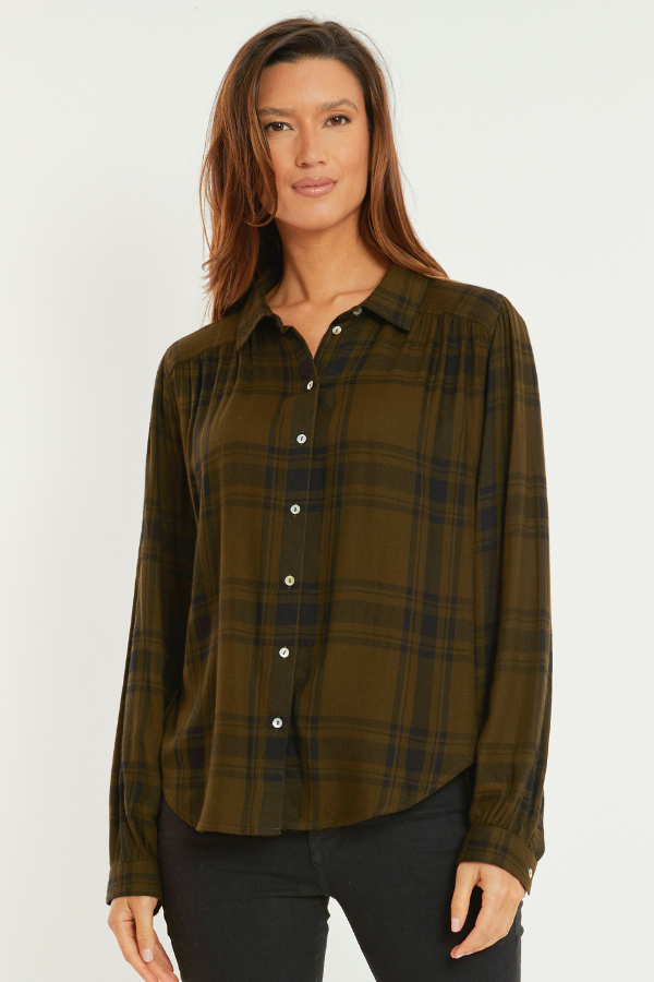 Shirred L/S Button-Up Shirt