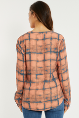 L/S Split Neck Mandarin Collar Top