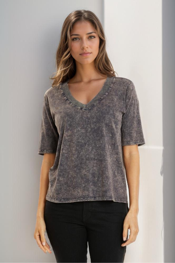 Half Sleeve Wide V-Neck Boxy Tee