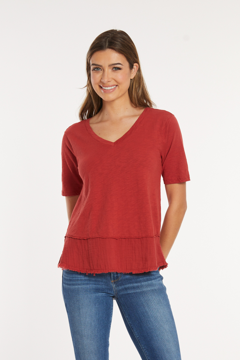 Half Sleeve N-Neck Mix Media Top