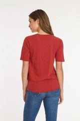 Half Sleeve N-Neck Mix Media Top