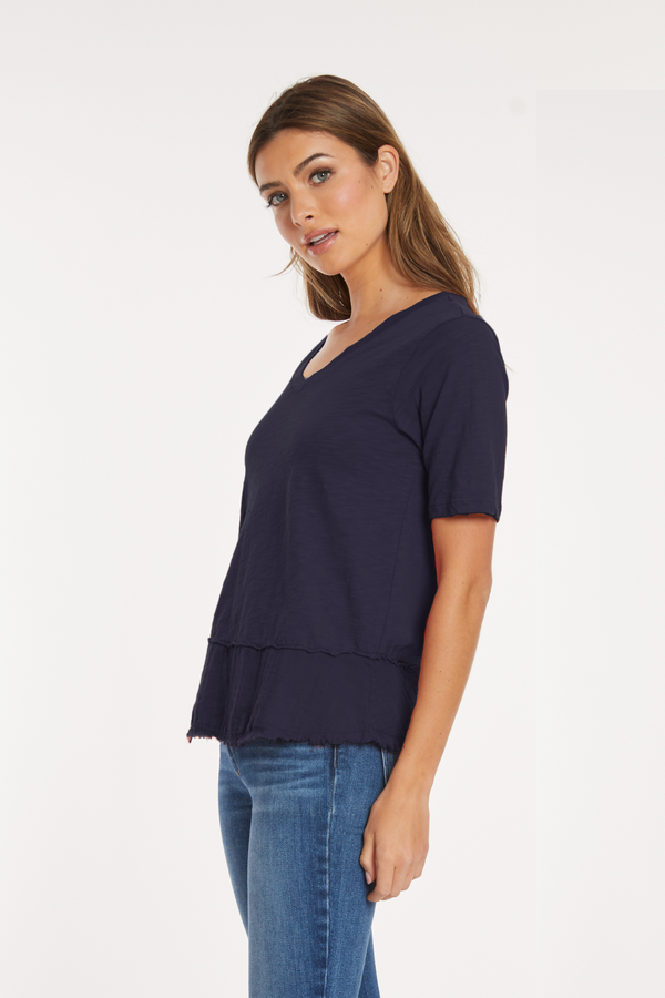 Half Sleeve N-Neck Mix Media Top
