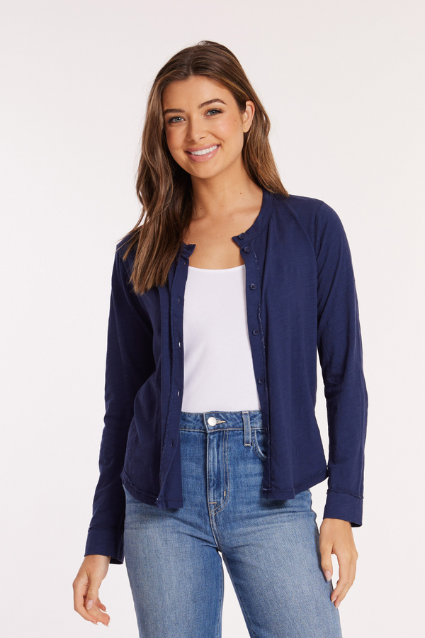L/S Exposed Seams Button-Up Slim Cardi