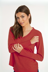 L/S Waffle Mix V-Neck Top