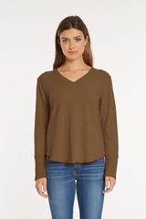 L/S Waffle Mix V-Neck Top