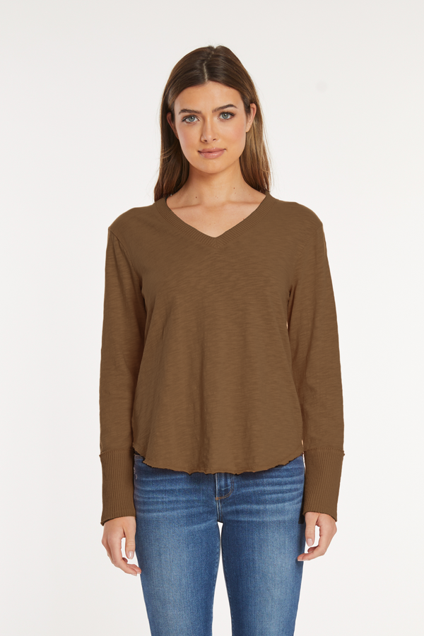 L/S Waffle Mix V-Neck Top