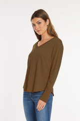 L/S Waffle Mix V-Neck Top