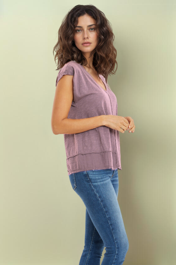 Short Dolman Sleeve Mix Media Top