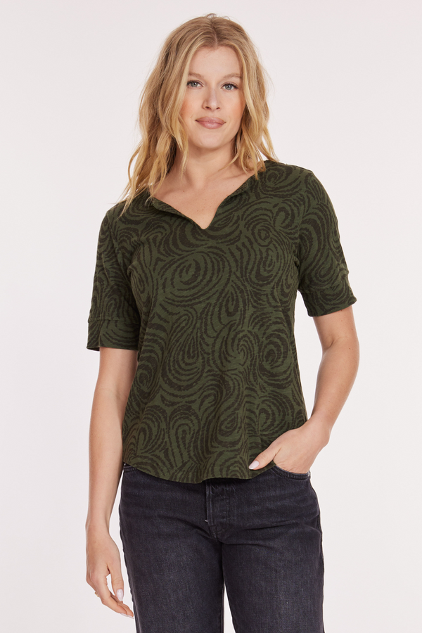 Half Sleeve Split Neck Relaxed Tee