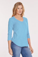 3/4 Sleeve V-Neck Tee w/ Curve Hem