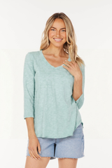 3/4 Sleeve V-Neck Tee w/ curve hem