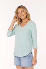 3/4 Sleeve V-Neck Tee w/ curve hem
