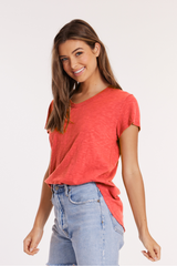 V-Neck Tee w/ Curved Hem