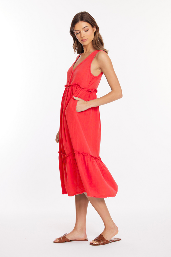Button Front Tiered Midi Tank Dress