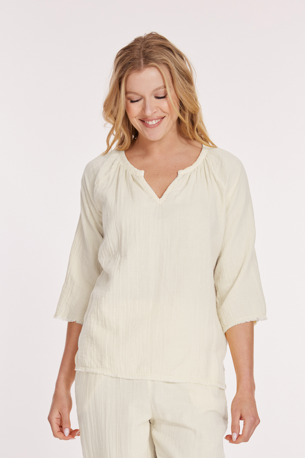 3/4 Sleeve Split Neck Tee