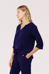3/4 Sleeve Split Neck Tee