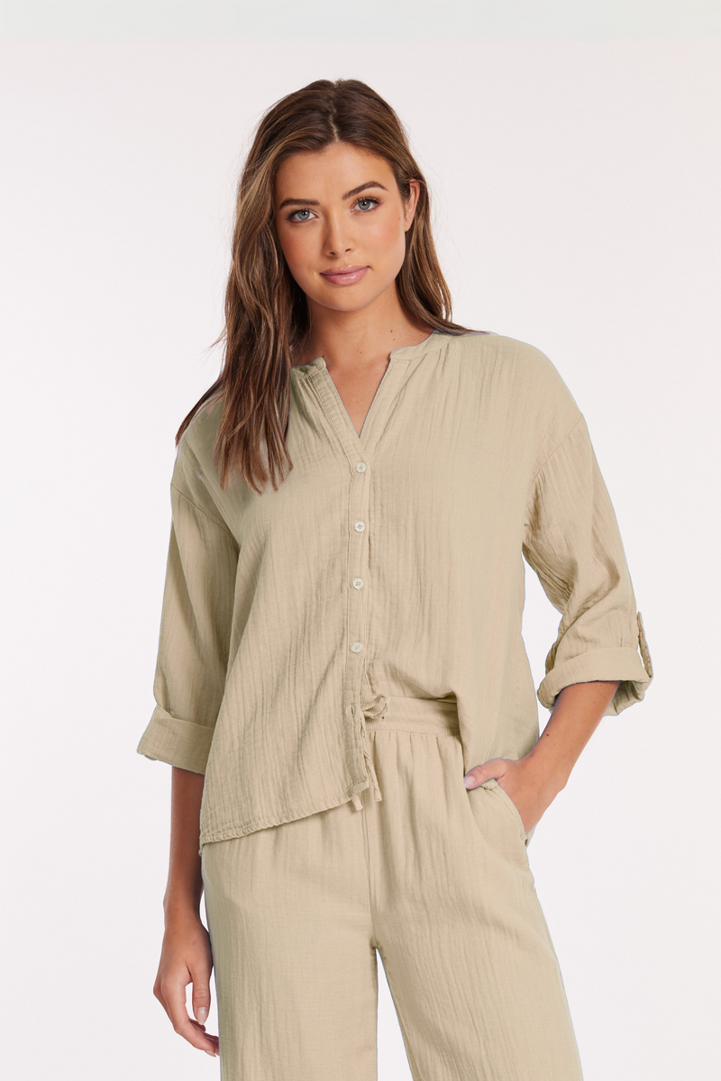 Roll-Up Sleeves Button Up Top