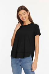 S/S Crew Swing Tee w/ rib detail