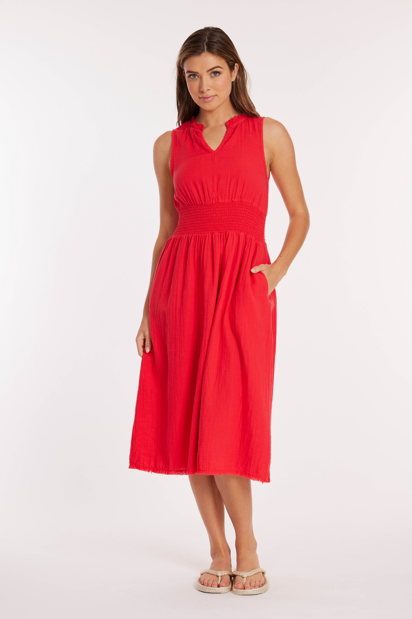 Mod-o-doc Smocked Waist Midi Tank Dress - Rich Apple - LG Mod-o-doc Smocked Waist Midi Tank Dress - Rich Apple - LG
