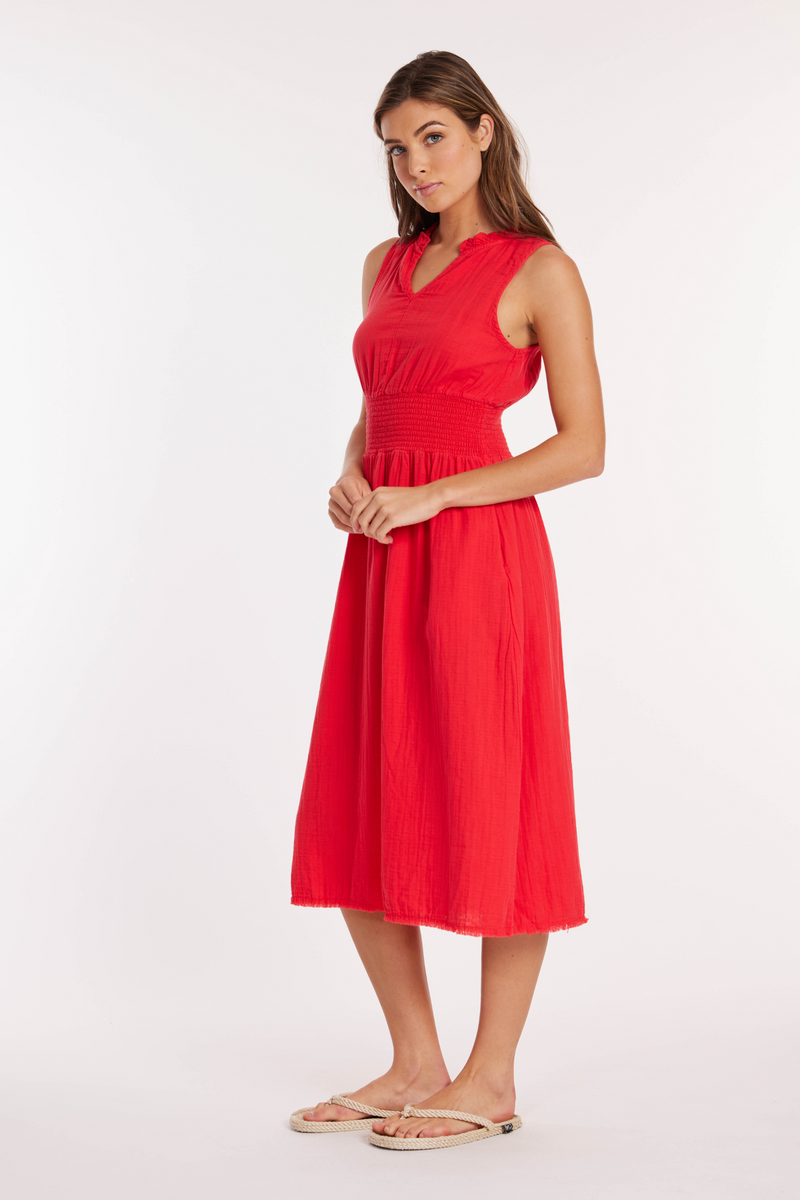 Mod-o-doc Smocked Waist Midi Tank Dress - Rich Apple Mod-o-doc Smocked Waist Midi Tank Dress - Rich Apple