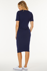 Short Sleeve Gathered Sideseam Midi Dress