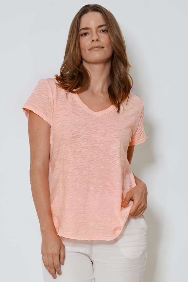 V-Neck Tee w/ Curved Hem