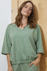 3/4 Sleeve V-Neck Banded Top