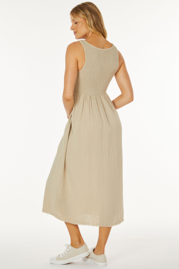Smocked Tank Dress SAND Dollar / L Smocked Tank Dress SAND Dollar / L
