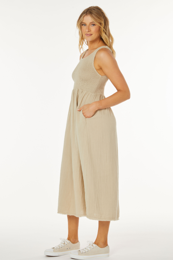 Smocked Tank Dress SAND Dollar / L Smocked Tank Dress SAND Dollar / L