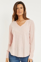 L/S Waffle Mix V-Neck Top