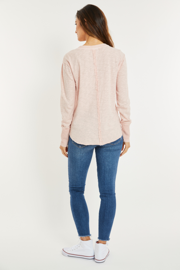 L/S Waffle Mix V-Neck Top