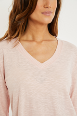 L/S Waffle Mix V-Neck Top