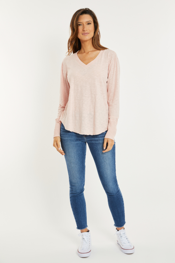 L/S Waffle Mix V-Neck Top