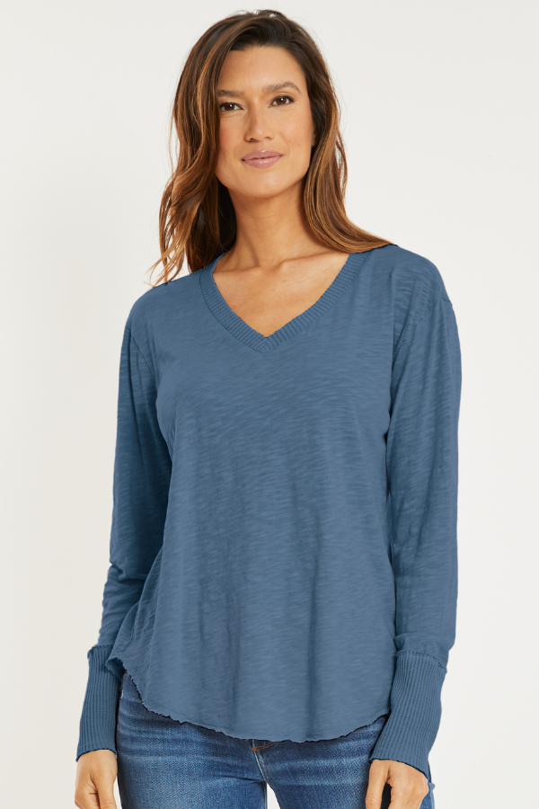 L/S Waffle Mix V-Neck Top