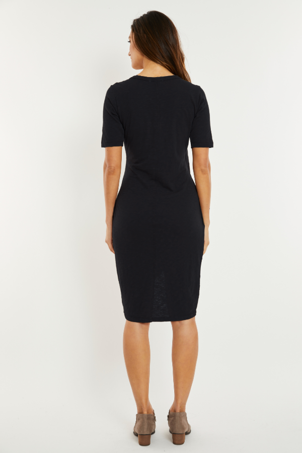 Half Sleeve Faux Wrap Below-the-Knee Dress WARM WINE / XL by mododoc / / adult Half Sleeve Faux Wrap Below-the-Knee Dress WARM WINE / XL by mododoc / / adult