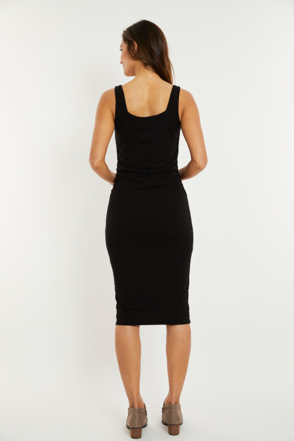 Below the Knee Ruched Dress Black / L by mododoc / / adult
