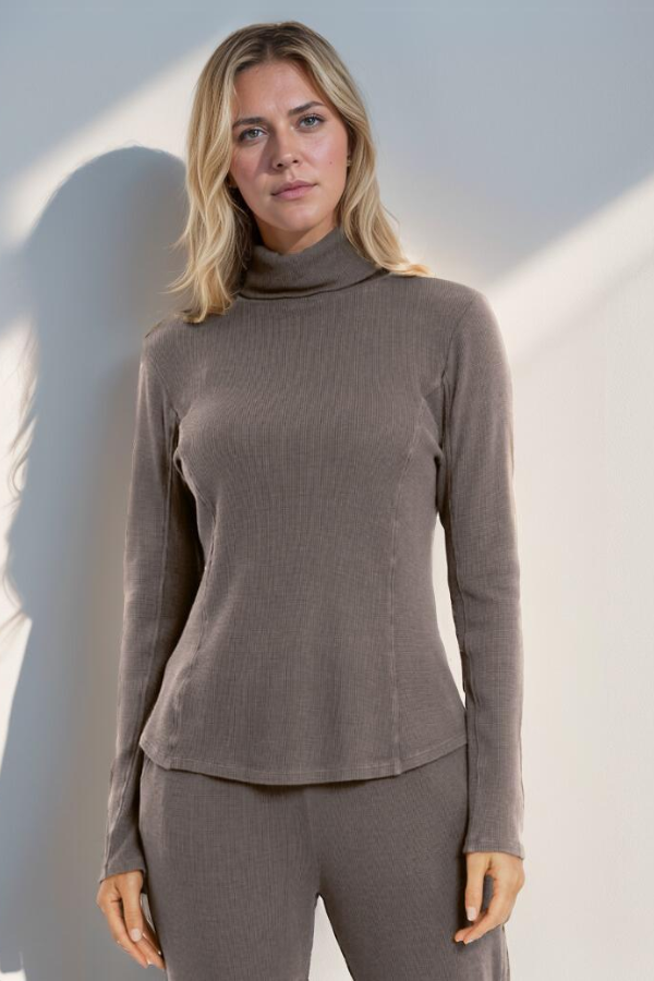 L/S Fold Over Turtle Neck Top