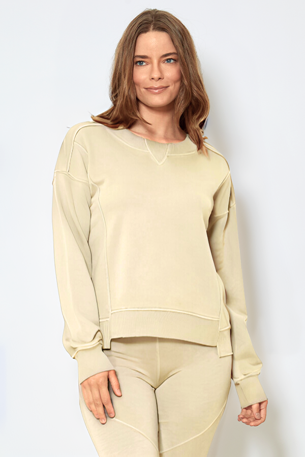 L/S Seamed Crop Sweatshirt w/Dorito Inset