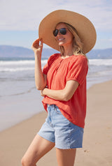 Half Sleeve Smocked Neck Blouse