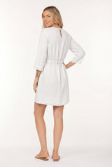 Gathered Waist Crew Mini Dress